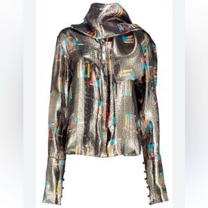 J.W.Anderson Shimmering Silk Blouse with abstract cityscape pattern